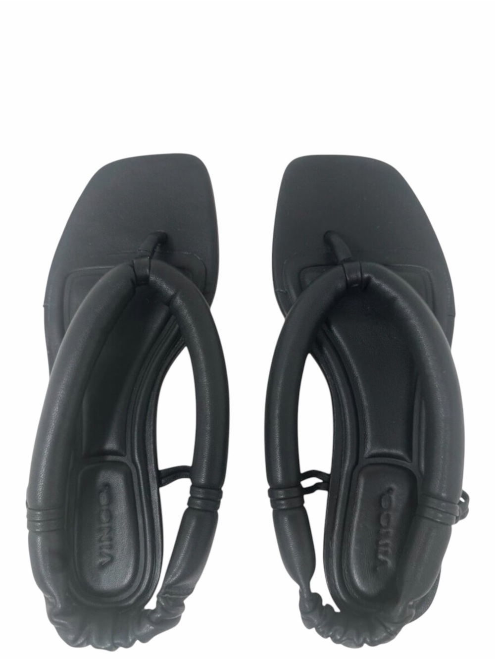 Vince Denton Black Leather Bubble Thong Flat Square Toe Sandal Size 6 Minimalist